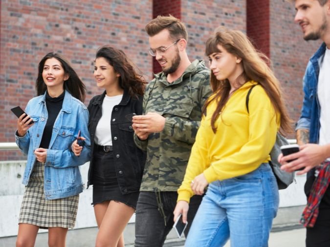 A group of friends on a treasure hunt during the City Detective mystery city game