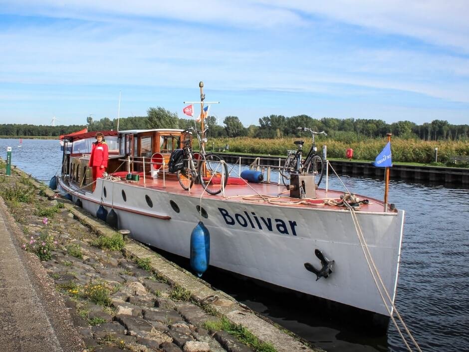 Monumental ship De Bolivar sailing on the Eem River near Amersfoort