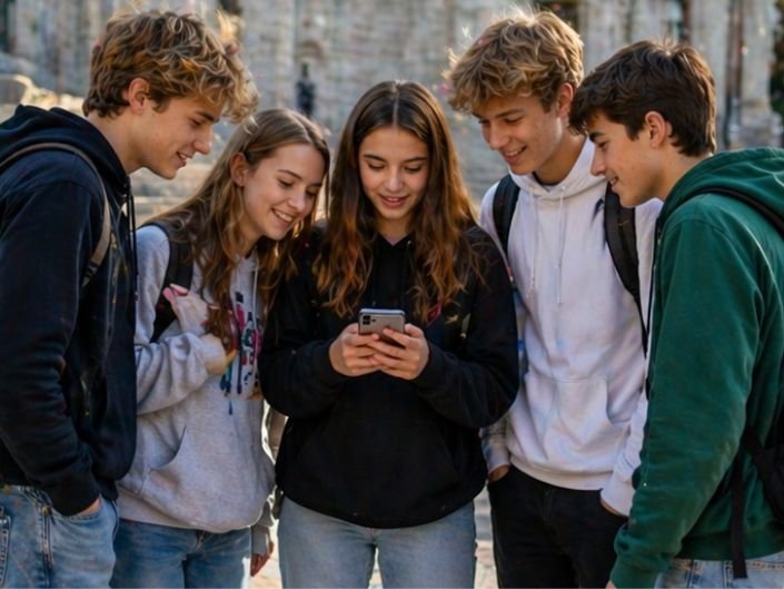 Schoolklas tijdens uitje lossen een opdracht op